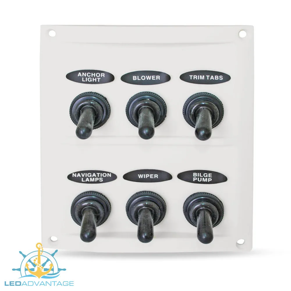 12v/24v Splashproof White 6 Gang Switch Panel