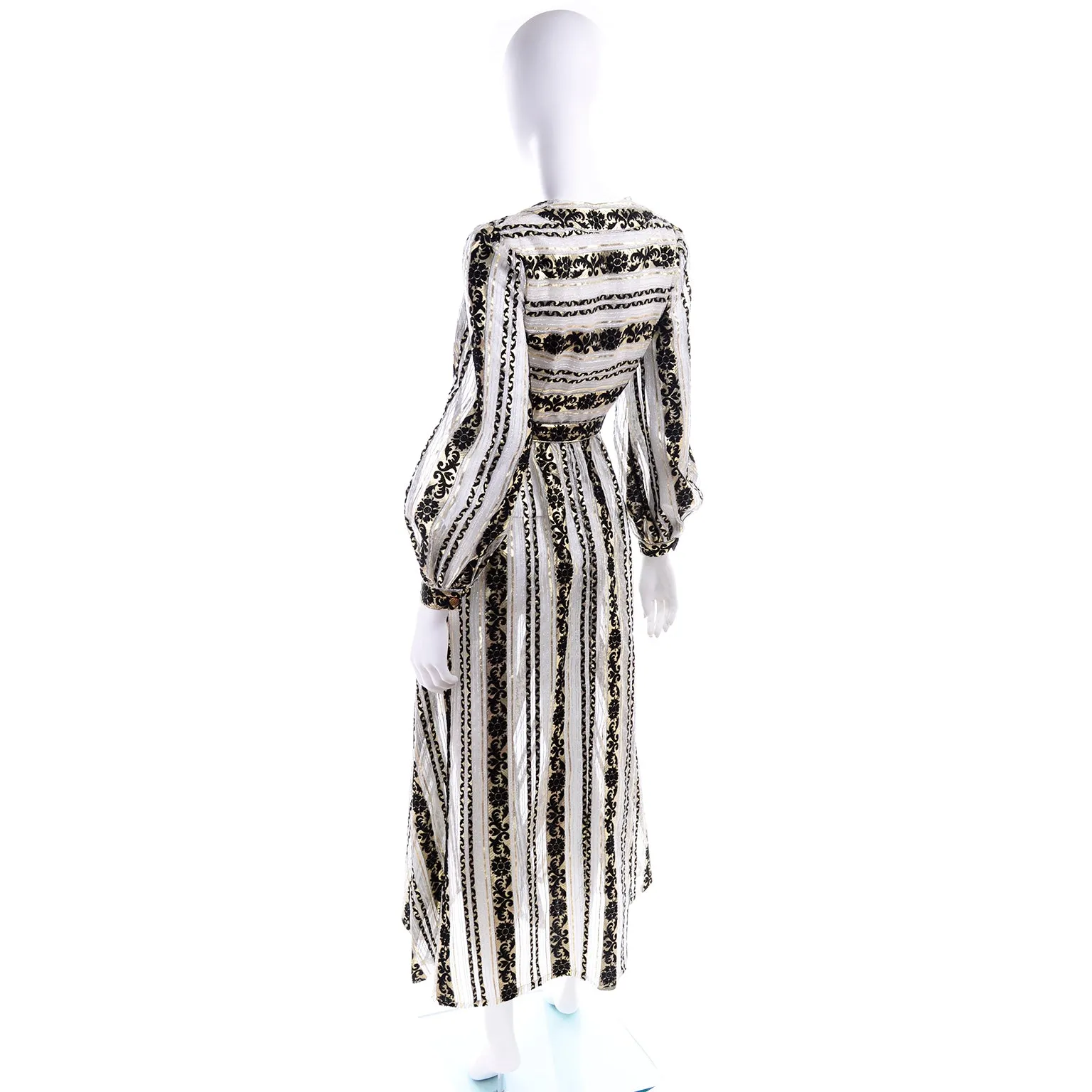 1960s Vintage Sheer Black Silver & Gold Metallic Over Dress