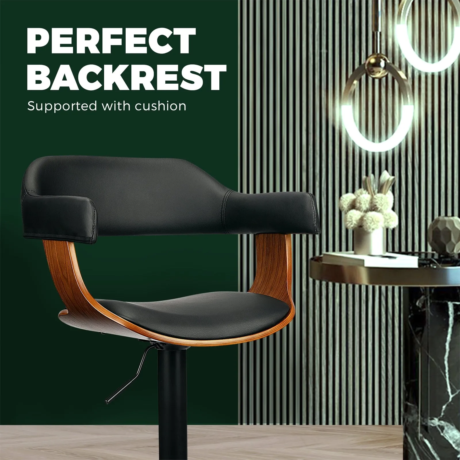 2x Oikiture Wooden Bar Stools Kitchen Swivel Chairs Bar Stool PU Leather Black