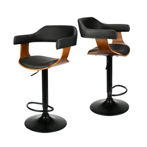 2x Oikiture Wooden Bar Stools Kitchen Swivel Chairs Bar Stool PU Leather Black