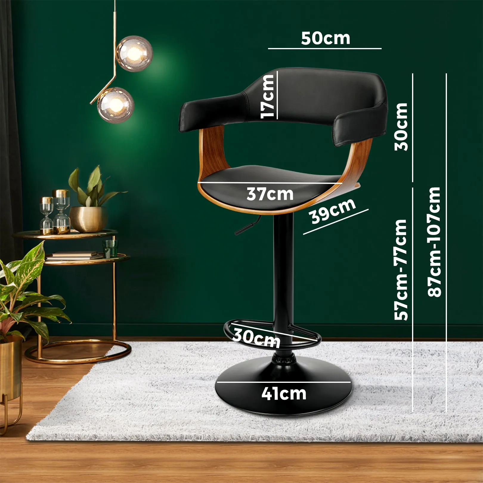 2x Oikiture Wooden Bar Stools Kitchen Swivel Chairs Bar Stool PU Leather Black