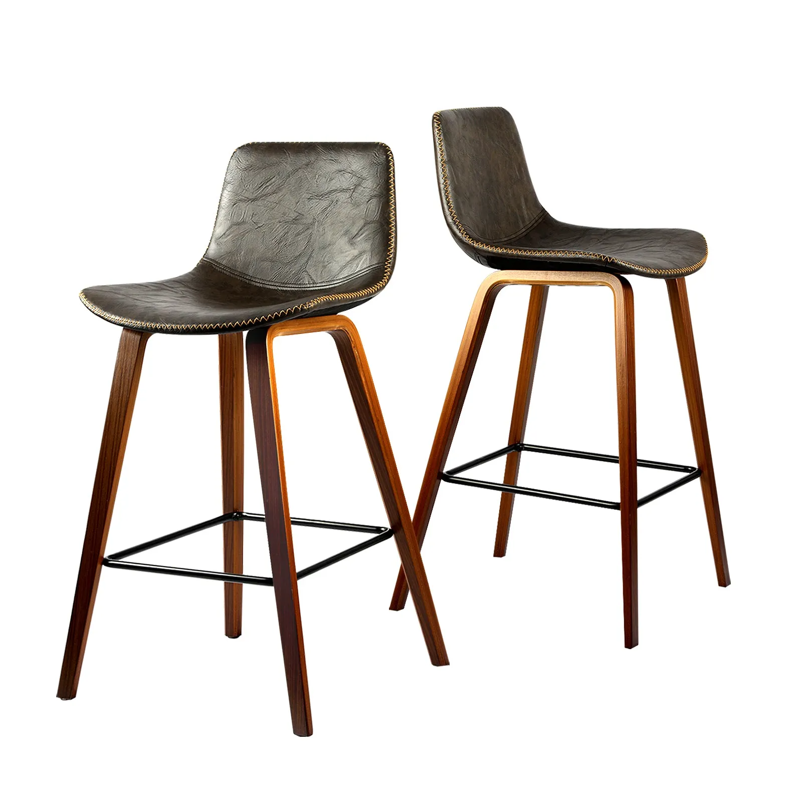2x Oikiture Wooden Bar Stools Vintage Chair Kitchen Dining Chairs Retro Coffee