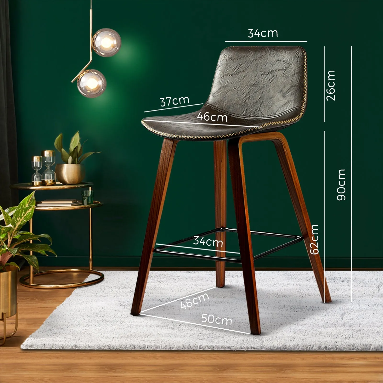 2x Oikiture Wooden Bar Stools Vintage Chair Kitchen Dining Chairs Retro Coffee
