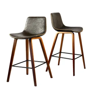 2x Oikiture Wooden Bar Stools Vintage Chair Kitchen Dining Chairs Retro Coffee
