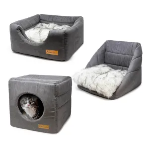 3-in-1 Dog / Cat Cube Bed - Grey