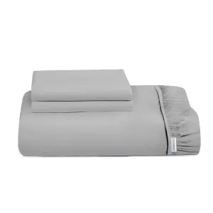 3 Piece Fitted Sheet Set Super Soft Grey King Size 180x200 30cm with 2 Pillow Case