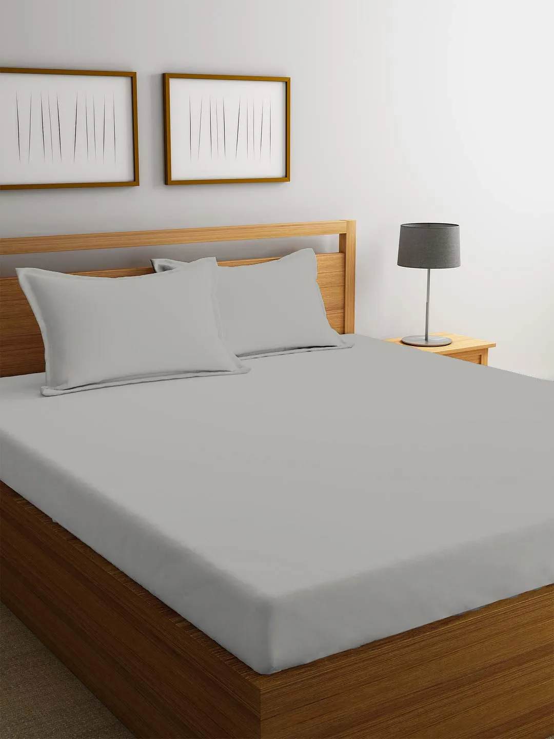 3 Piece Fitted Sheet Set Super Soft Grey King Size 180x200 30cm with 2 Pillow Case