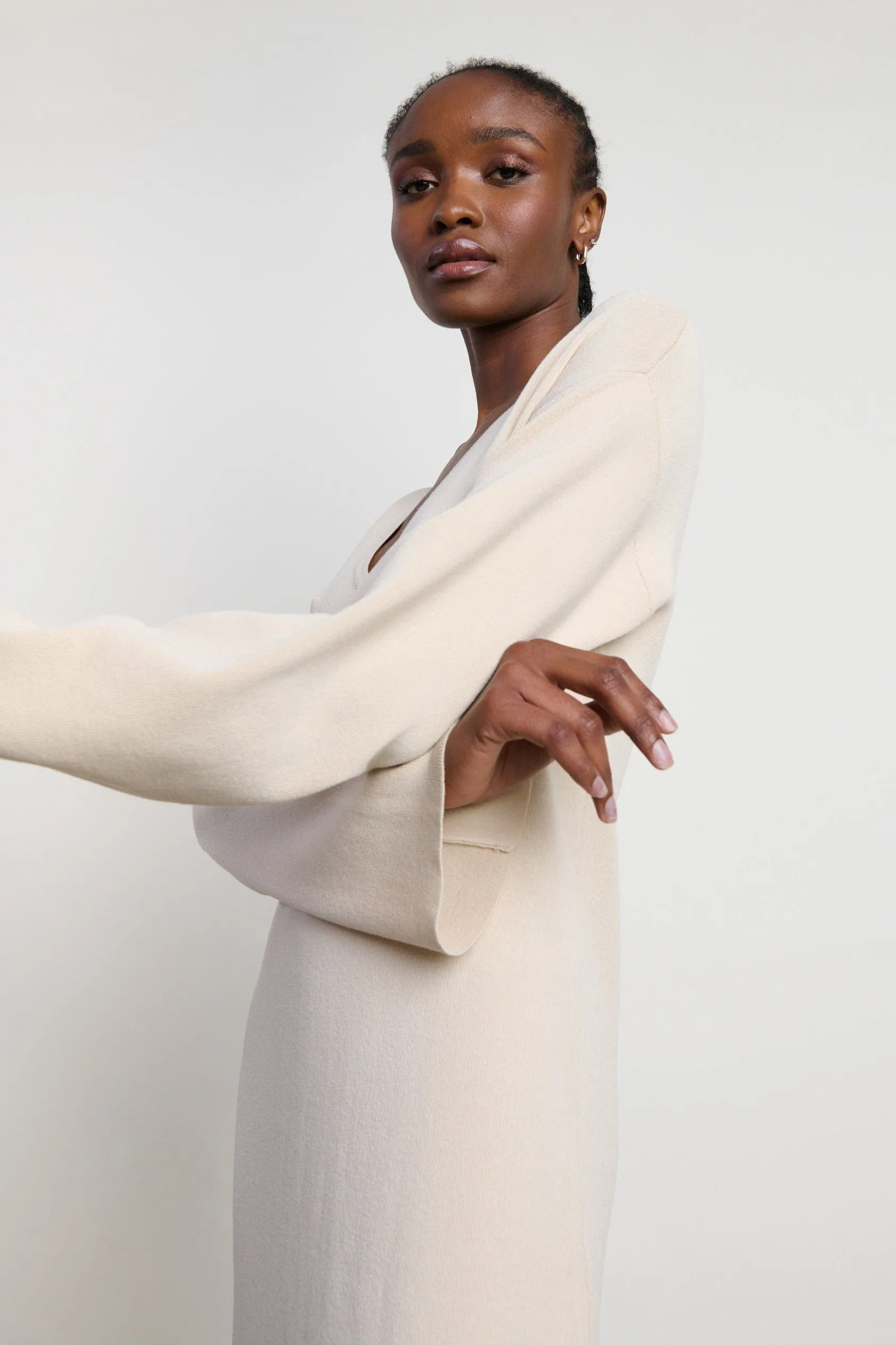 Abriana V-Neck Knit Dress - Beige