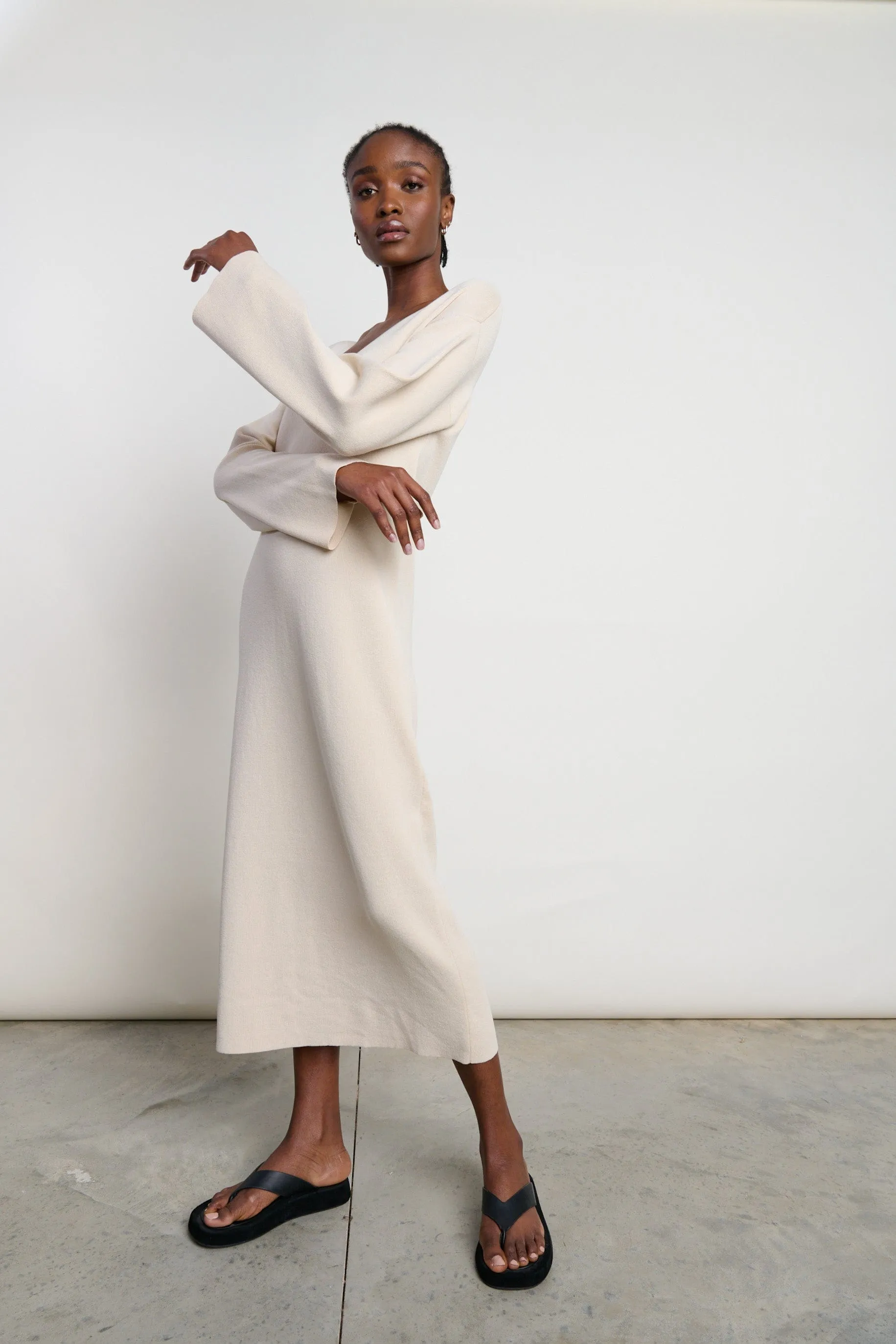 Abriana V-Neck Knit Dress - Beige