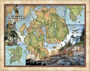 Acadia National Park Maine Antique Map Art Blanket Throw Sherpa Fleece Vintage Artwork Blanket For Bed Sofa Couch & Travel Gift