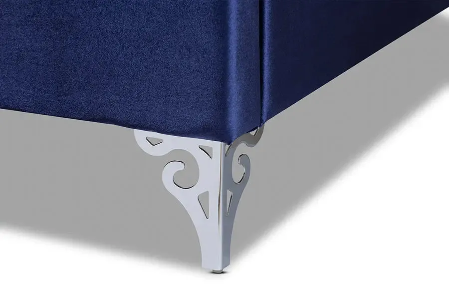 Anna Purple Blue Velvet Fabric Upholstered Wingback Bed (Queen)