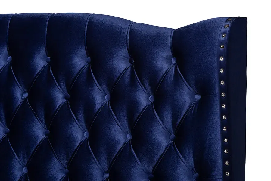 Anna Purple Blue Velvet Fabric Upholstered Wingback Bed (Queen)