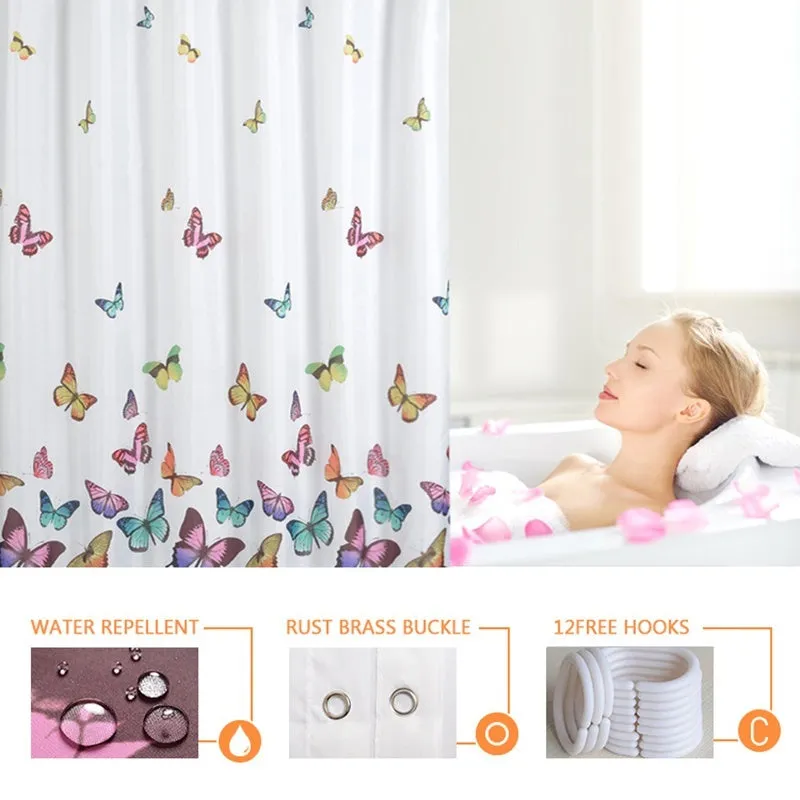 Butterflies Print Bath Curtain Waterproof/Mildew Proof Fabric Shower Curtain