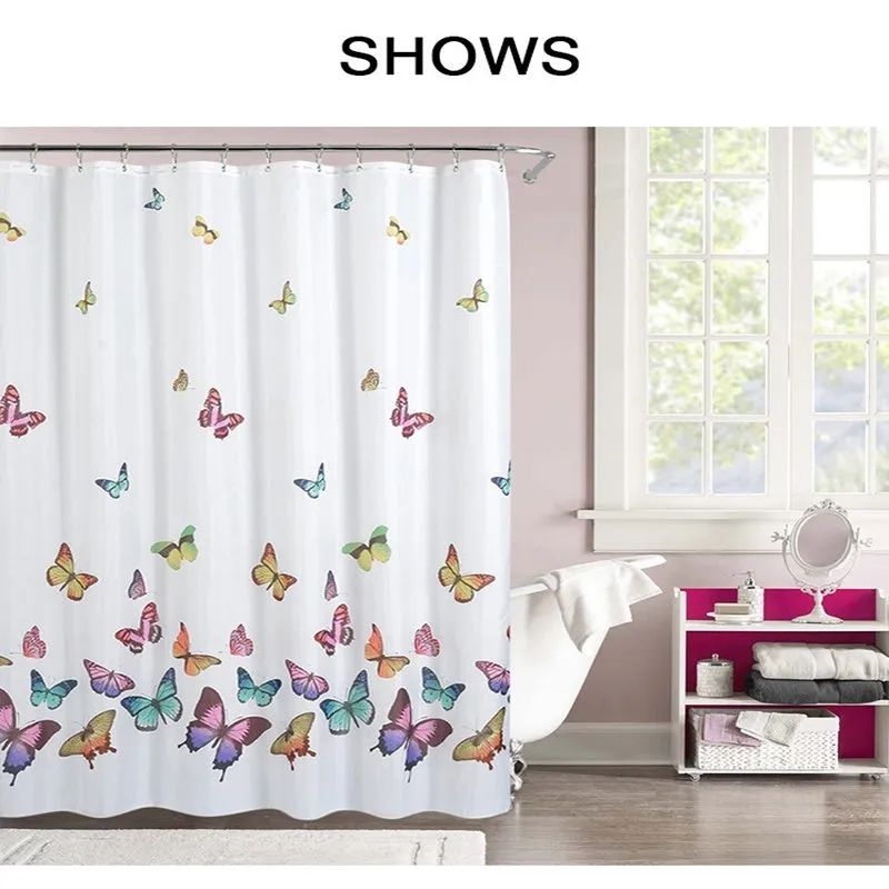 Butterflies Print Bath Curtain Waterproof/Mildew Proof Fabric Shower Curtain