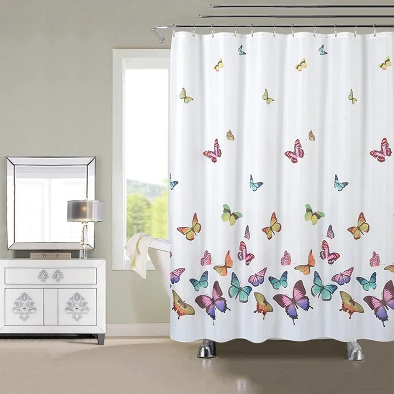 Butterflies Print Bath Curtain Waterproof/Mildew Proof Fabric Shower Curtain