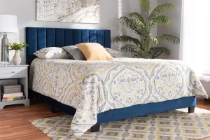 Claudia Navy Blue Velvet Fabric Panel Bed w/Channel Tufted Headboard (Full)