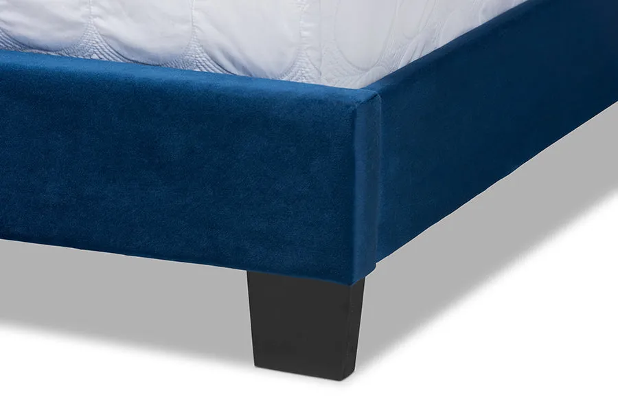 Claudia Navy Blue Velvet Fabric Panel Bed w/Channel Tufted Headboard (Full)