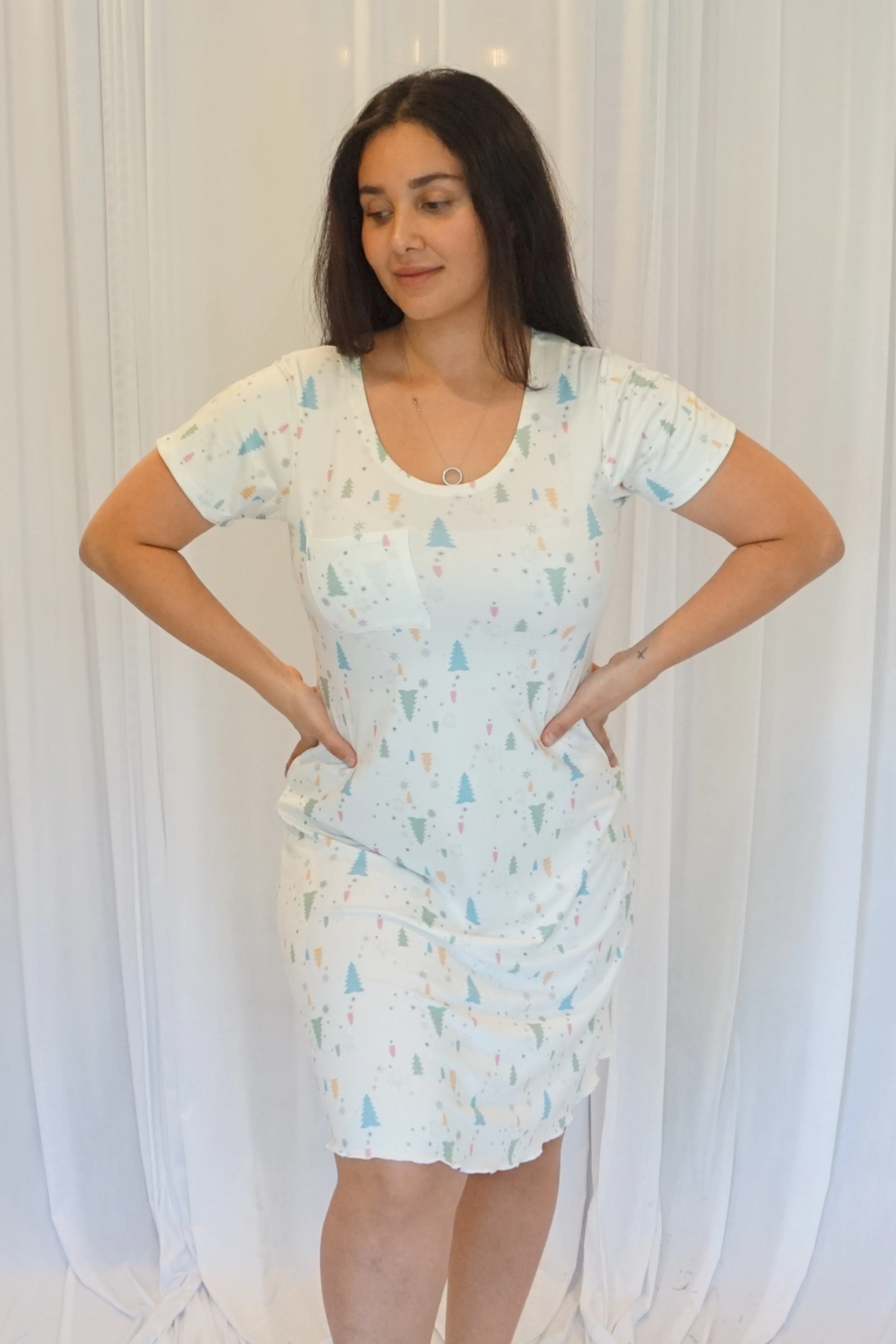Cozy Christmas White Sleeve Night Gown