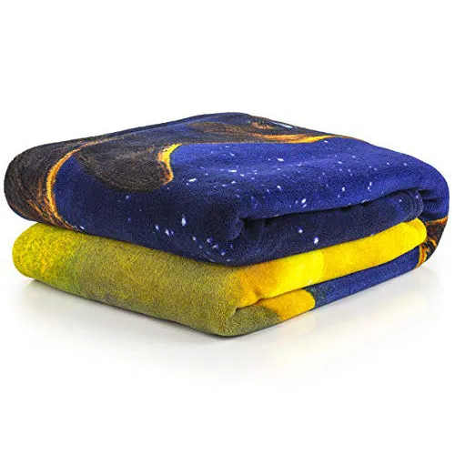 Dawhud Direct Golden Moon Wolf Fleece Blanket for Bed 50x60 Inch Crescent Moon
