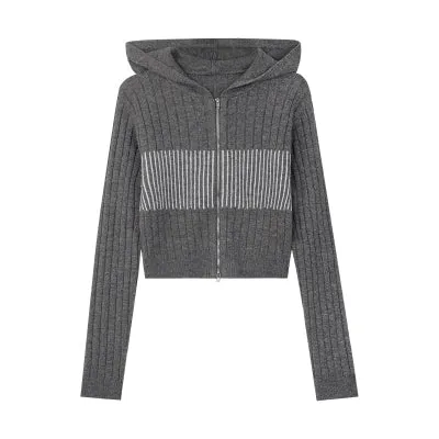 Destinee Long Sleeve Wool Ribbed Zip Up Hooded Sweater