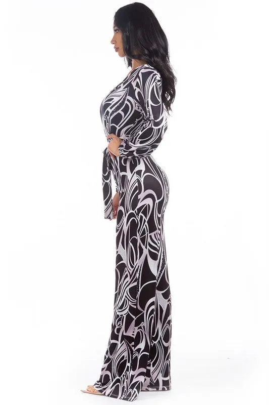 Effortless Elegance: Multi-Print V-Neck Jumpsuit