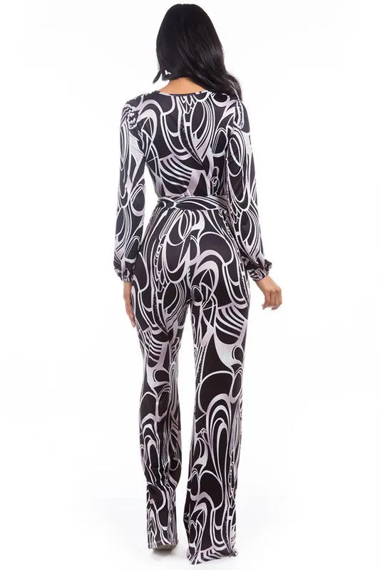Effortless Elegance: Multi-Print V-Neck Jumpsuit