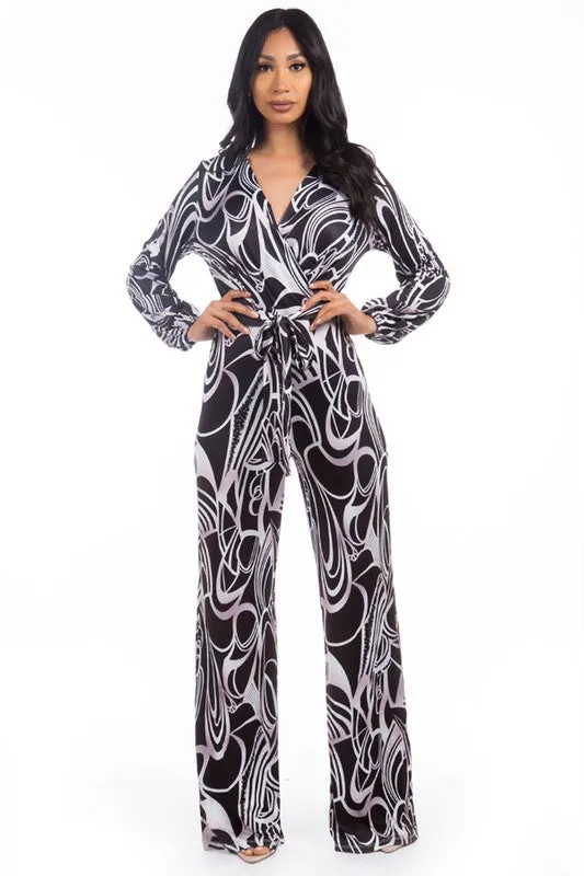 Effortless Elegance: Multi-Print V-Neck Jumpsuit