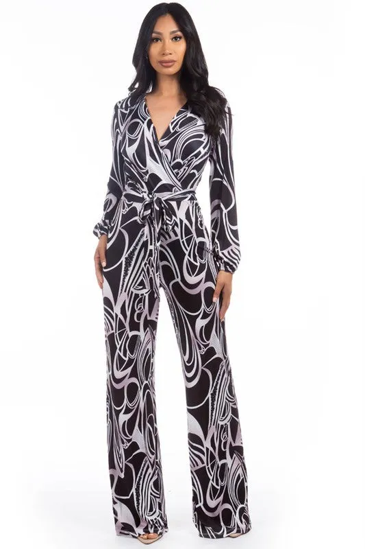 Effortless Elegance: Multi-Print V-Neck Jumpsuit
