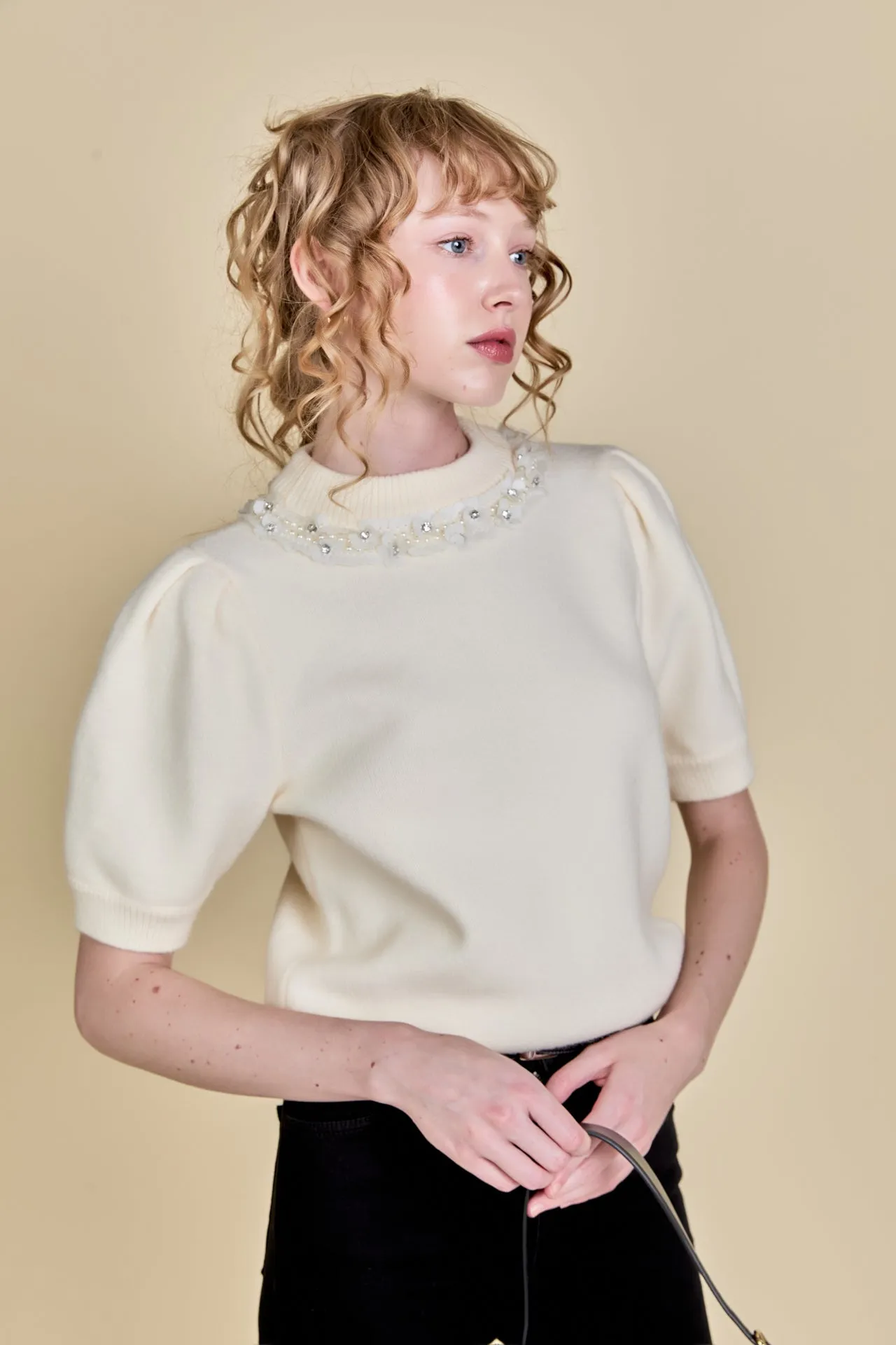 Embellishment Puff Sleeve Knit