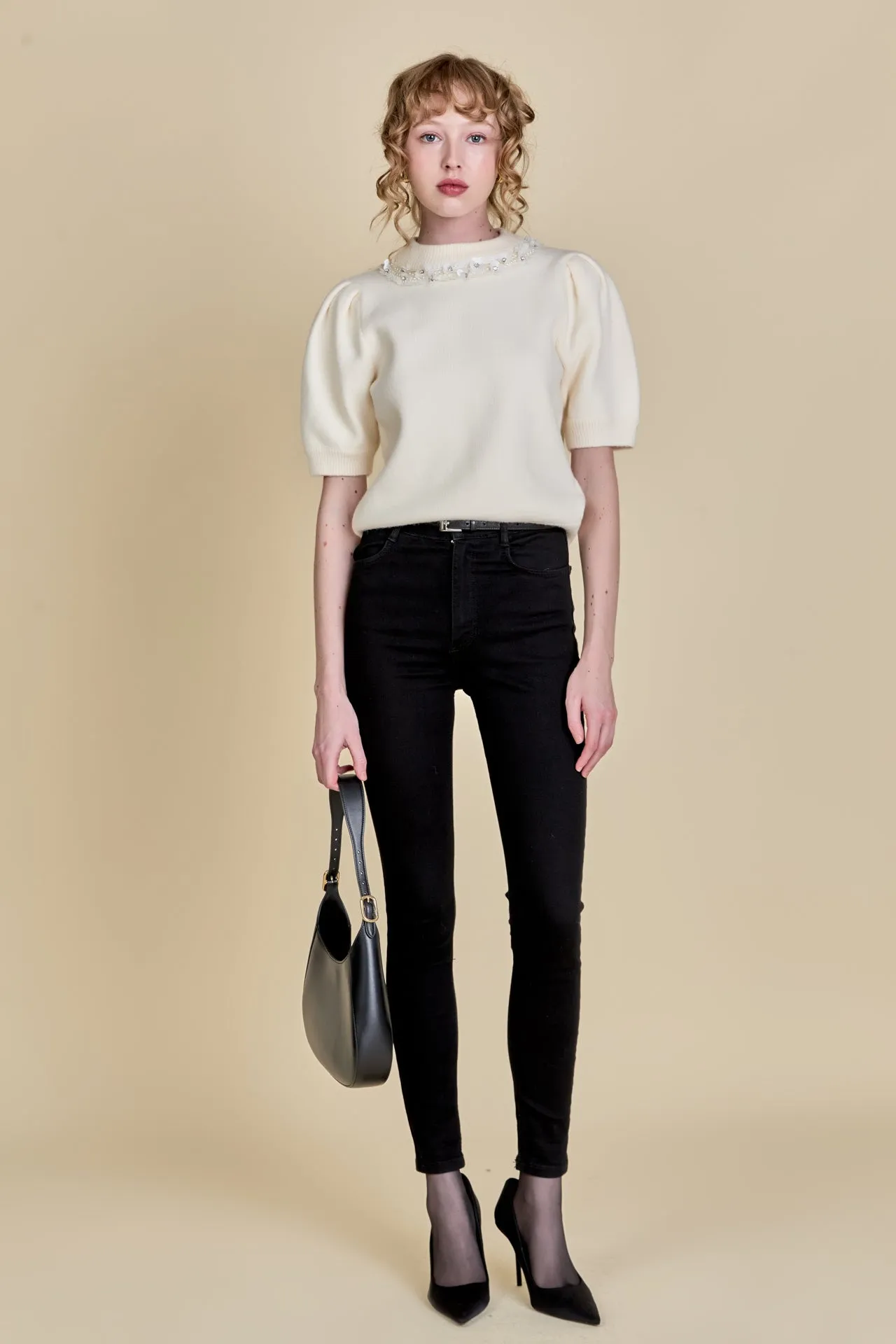 Embellishment Puff Sleeve Knit