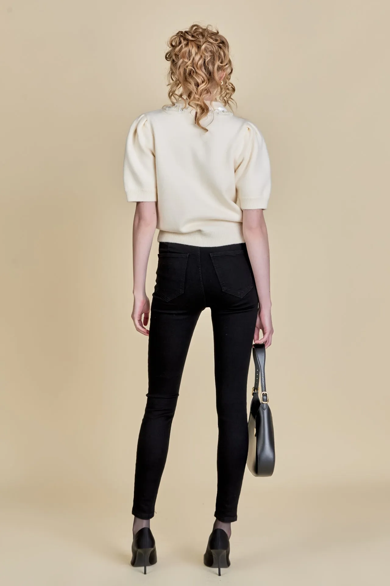 Embellishment Puff Sleeve Knit