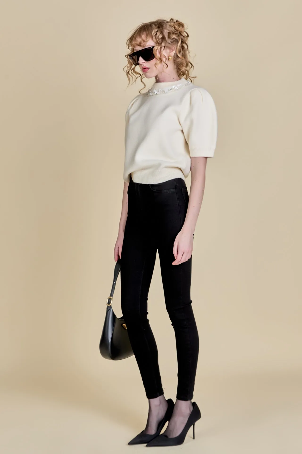Embellishment Puff Sleeve Knit