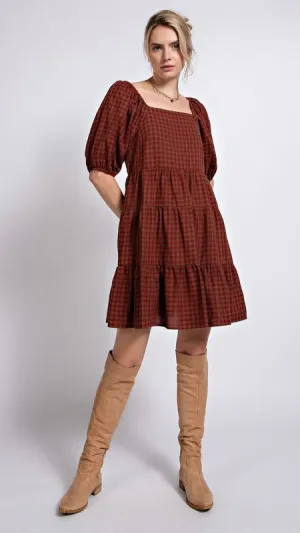 Fall Gingham Check Babydoll Dress