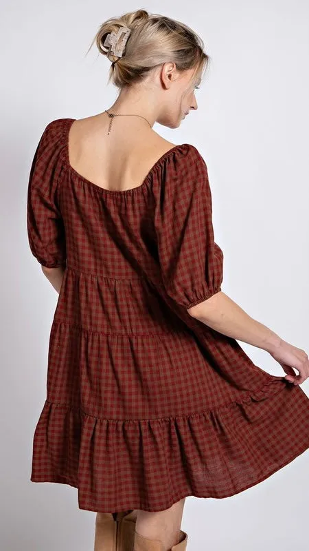 Fall Gingham Check Babydoll Dress