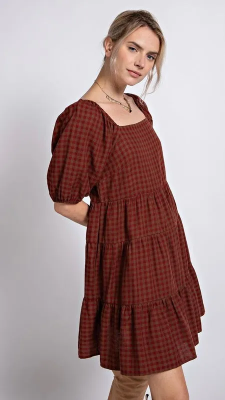 Fall Gingham Check Babydoll Dress
