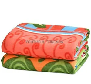 Handloomentic All Season Multipurpose Polar Fleece Double Bed Printed Assorted Multicolor Light Weight Blanket - 90 x 90 inch (2)