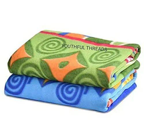 Handloomentic All Season Multipurpose Polar Fleece Double Bed Printed Assorted Multicolor Light Weight Blanket - 90 x 90 inch (2)