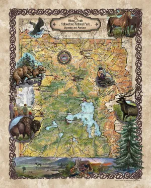 Hiking Yellowstone Wyoming and Montana Antique Map Art Blanket Throw Sherpa Fleece Blanket - Bed Sofa Couch Gift & Travel