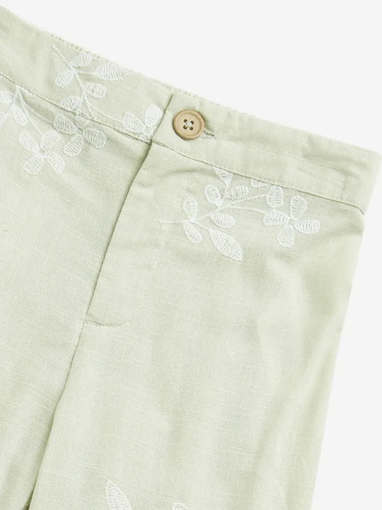 HOP Kids Sage Mid Rise Embroidered Blended Linen Pants
