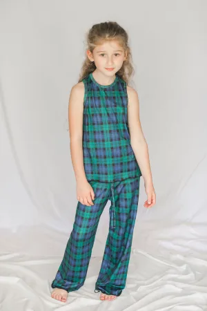 Kids Cozy Green Plaid Pajama Pants Set