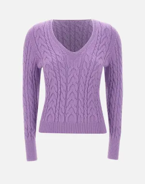 Lavender Viscose Cable Knit Sweater