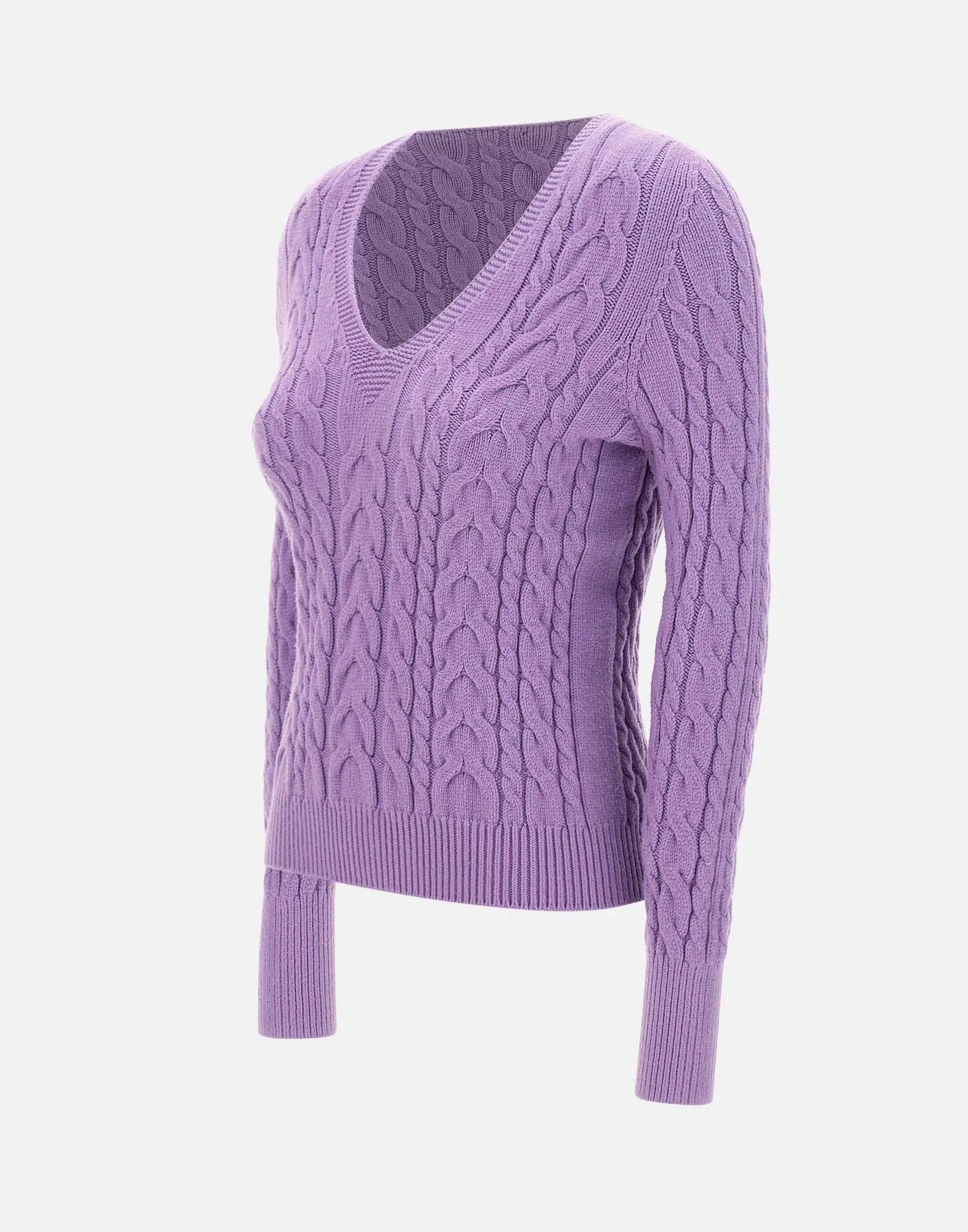 Lavender Viscose Cable Knit Sweater