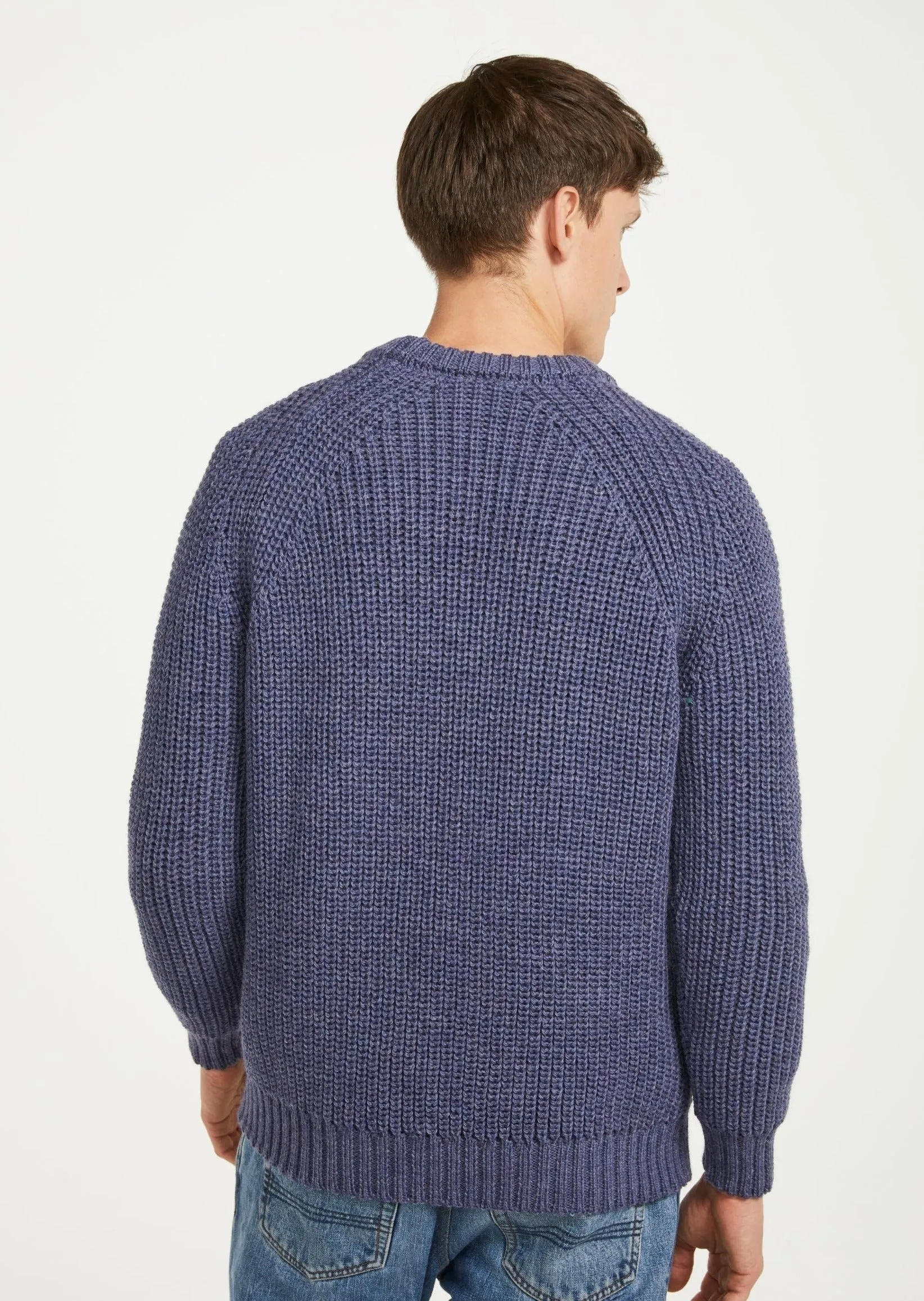 Mens Aran Fisherman Raglan Crew | Denim