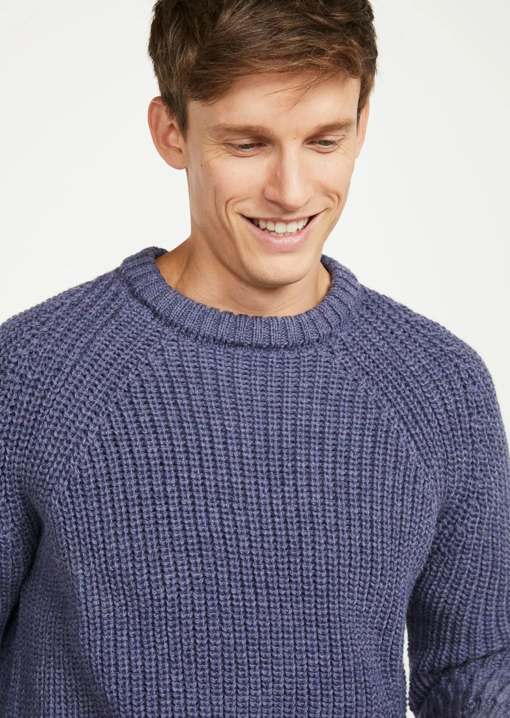 Mens Aran Fisherman Raglan Crew | Denim
