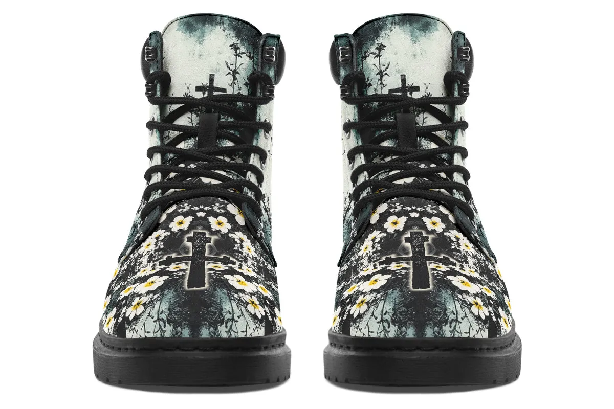 Mourning Petals Classic Boots - High Quality Micro-Suede Weatherproof Vegan Shoes with Stitched on Soles