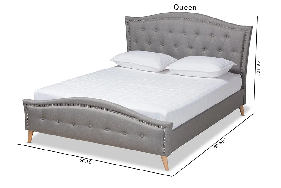 Paisley Gray Fabric Upholstered and Button Tufted Platform Bed (Queen)