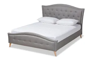 Paisley Gray Fabric Upholstered and Button Tufted Platform Bed (Queen)