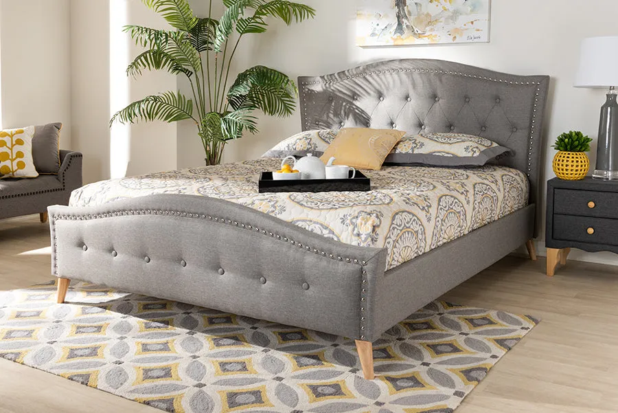 Paisley Gray Fabric Upholstered and Button Tufted Platform Bed (Queen)