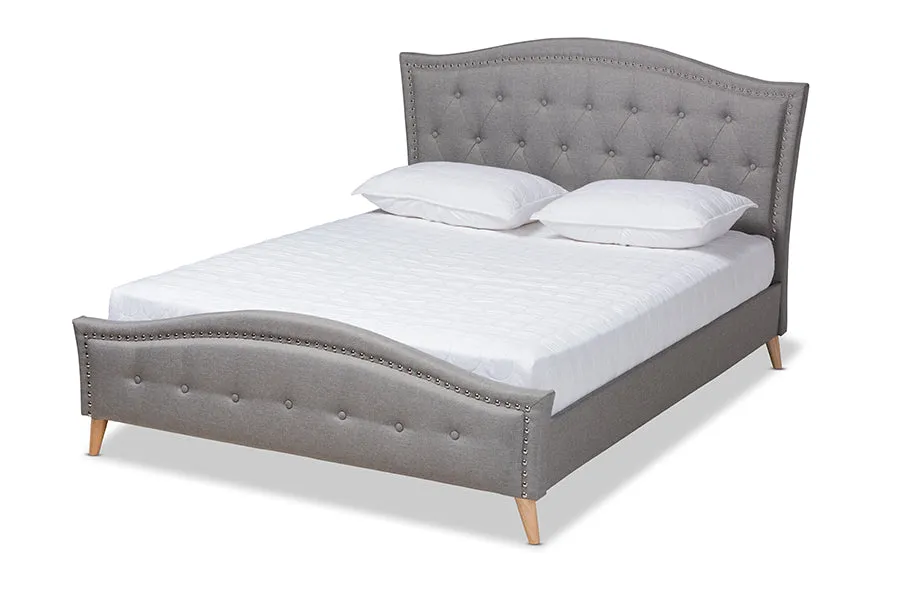 Paisley Gray Fabric Upholstered and Button Tufted Platform Bed (Queen)