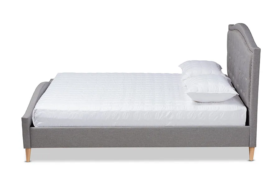 Paisley Gray Fabric Upholstered and Button Tufted Platform Bed (Queen)